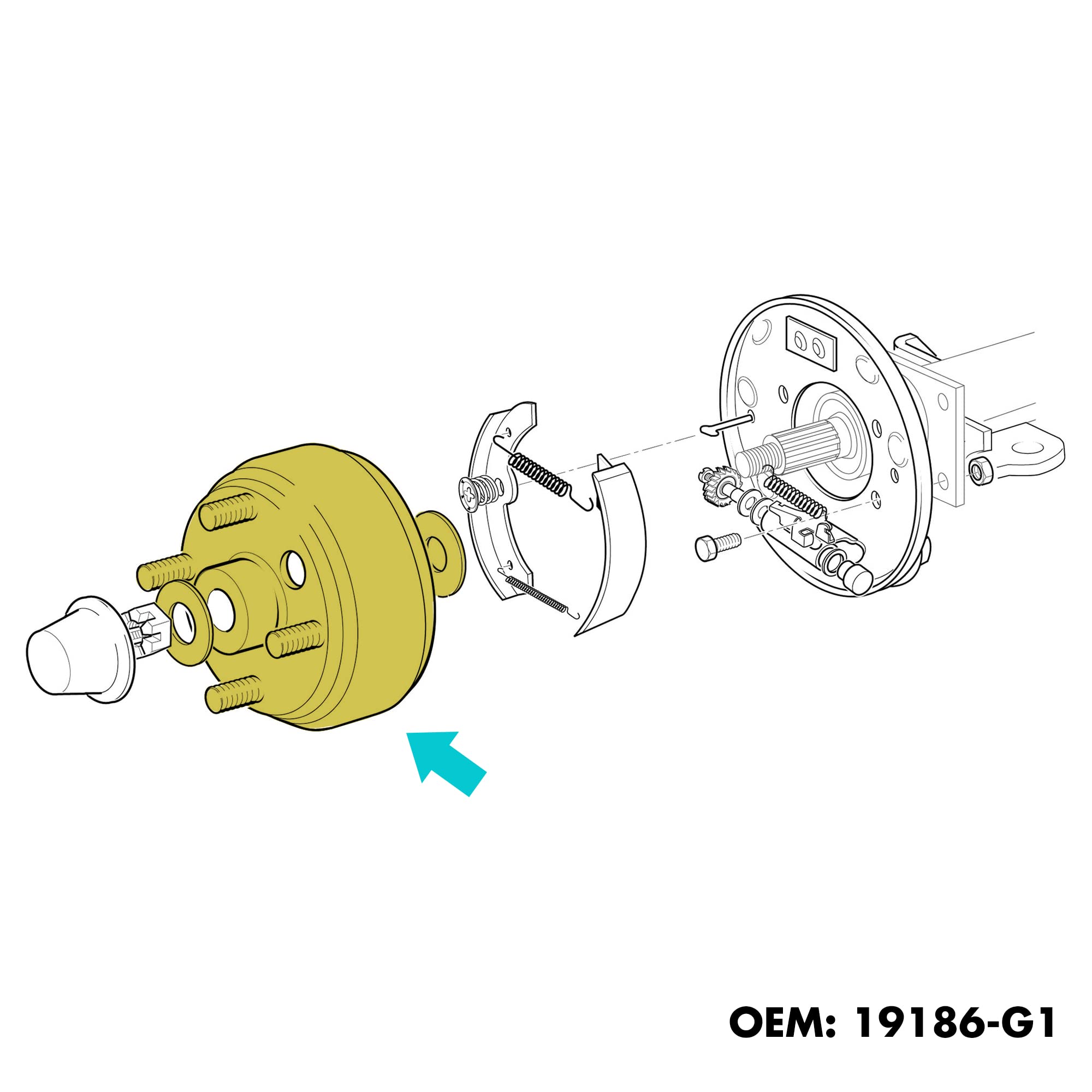 10L0L 19186G1P - Ensemble tambour de frein/moyeu (électrique) pour chariot de golf EZGO PDS&TXT