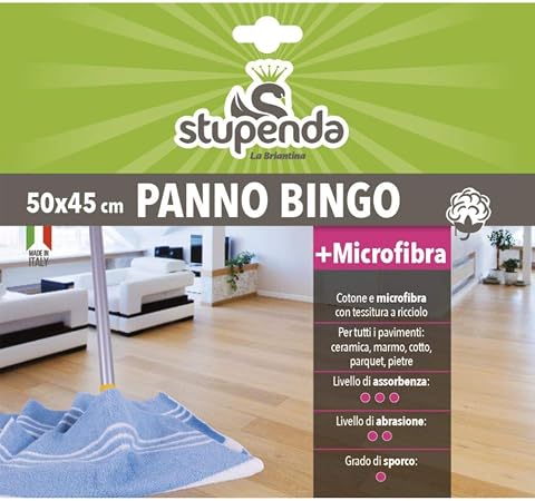 La Briantina Panno Pulizia per Pavimenti Bingo 2 in 1 in Microfibra e Cotone, a Tripla Azione Spolvera Pulisce e...