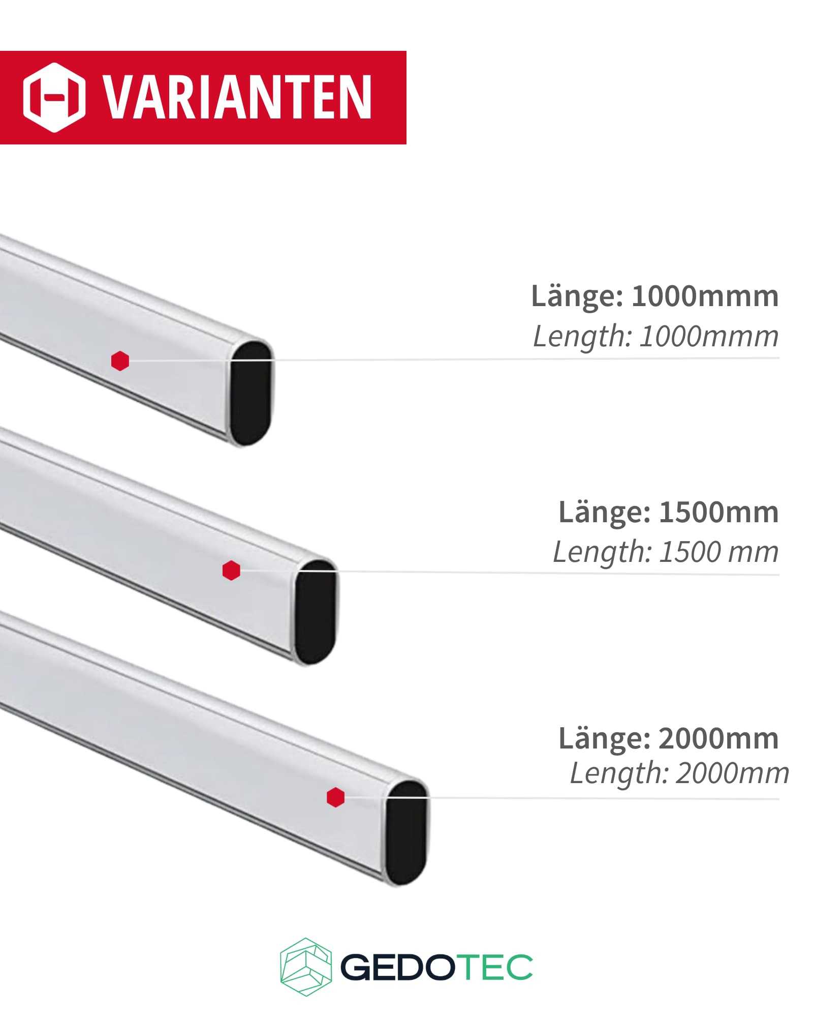 Gedotec Tringle à Vêtements Ovale - Tringle En Aluminium Argenté Mat - Tube De Placard 1000 Mm - 30 X 14 Mm - 1 Pièce