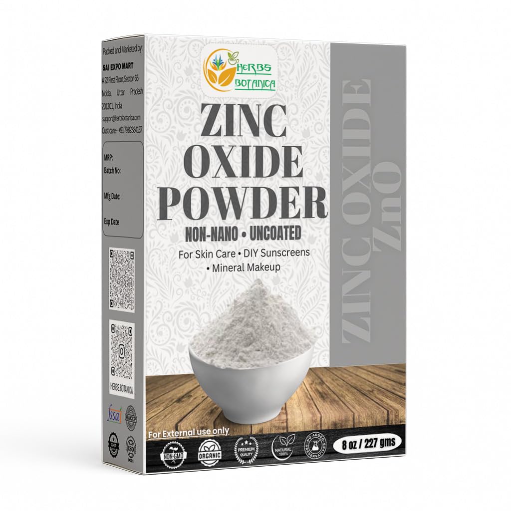 Herbs Botanica Zinc Oxide Powder Non Nano Zinc Oxide Powder Organic for Skin Protection, Healing, Baby Diaper Rash Cream, Sunscreen, Acne, Cosmetics, DIY Cream Pharmaceutical Grade 8oz / 227 GMS