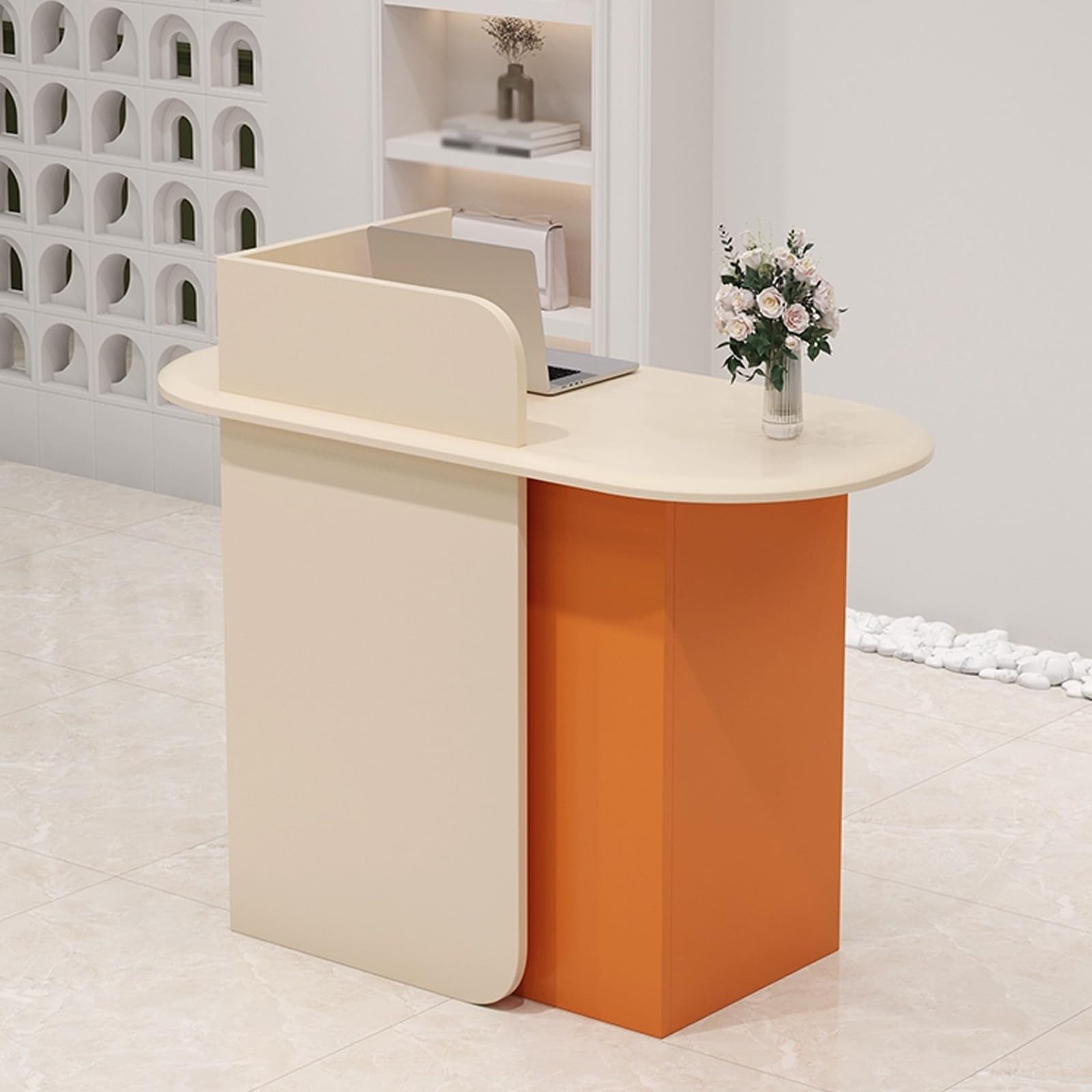 Genérico Mostrador de recepción Moderno para Cajas registradoras de Tiendas, Salones de Belleza y Tiendas de Ropa, con cajones y Almacenamiento Abierto. Mostrador de recepción de Oficina versátil (na