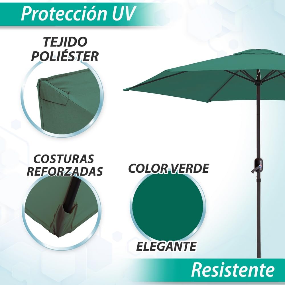 LOLAhome Parasol de Ø270 cm, mástil Ø38mm de aluminio, con Antiviento y Manivela, Elegante y Duradero, tratamiento Anti-corrosión, Para Exterior, Jardín, Terraza - Parasol 270 cm