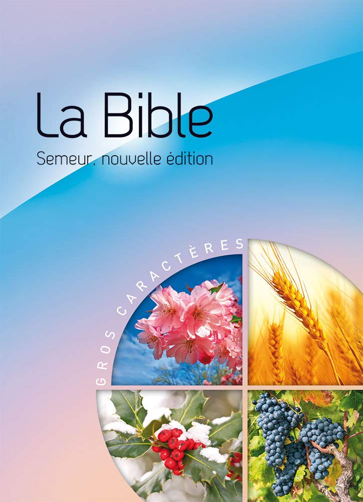 La Bible. Version du Semeur. Gros Caractères. Couverture rigide bleue et rose illustrée