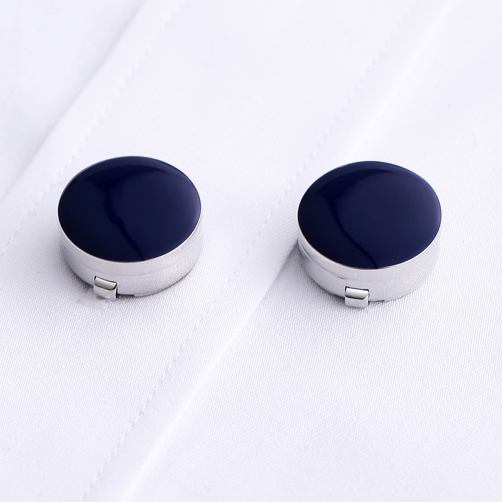 Gemelli da Uomo Blu, Gemelli per Marito da Sposa Gemelli da Camicia in Acciaio Inossidabile Blu Rotondi per Abito da Uomo inciso con Confezione Regalo