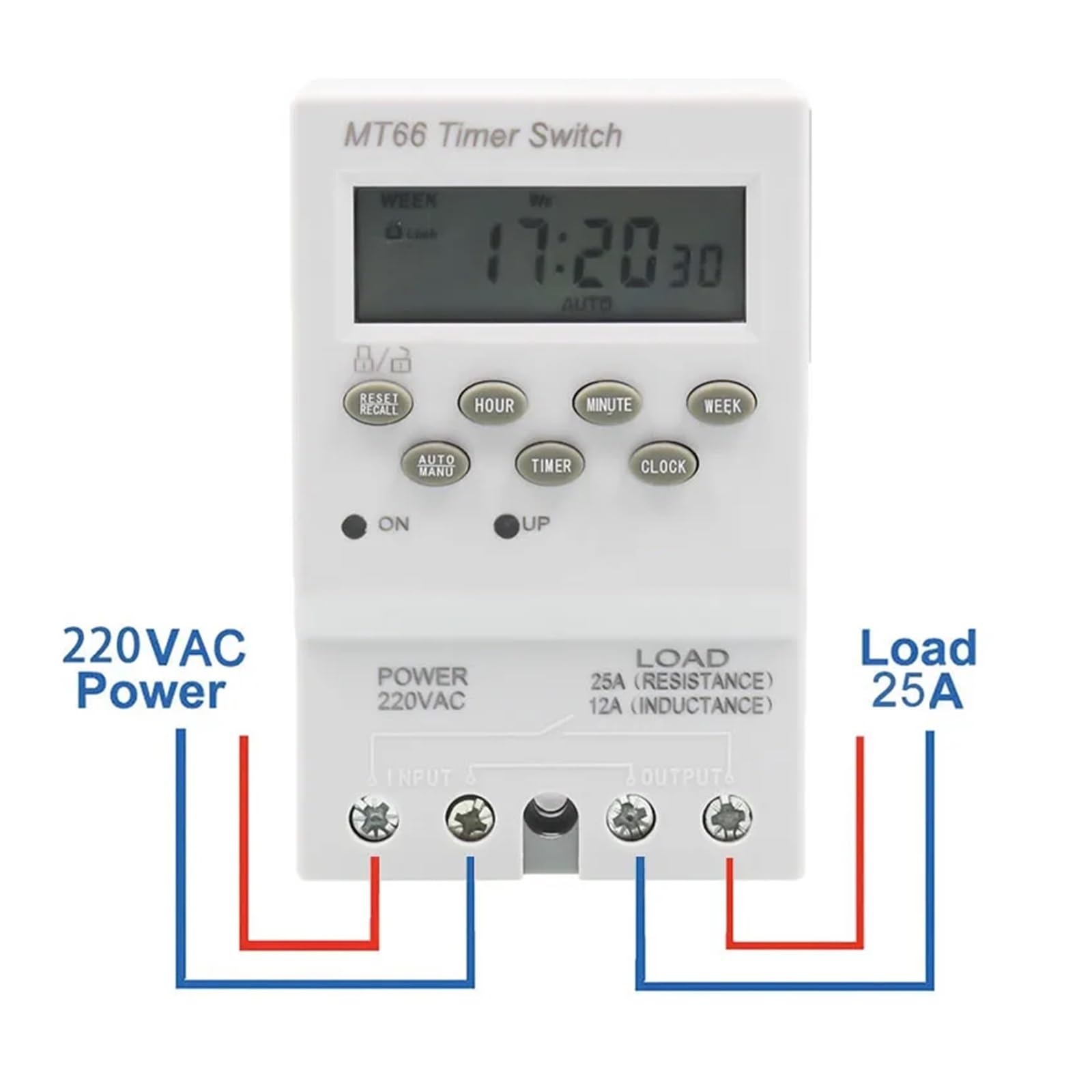 Interruptor horario Digital programable de 220 V CA y 25 A, Temporizador electrónico Multifuncional automático de 24 Tiempos de Encendido y Apagado, Carril DIN