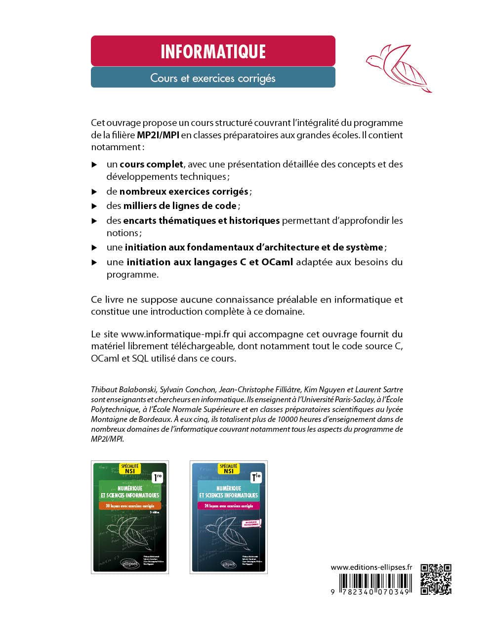 Informatique MP2I/MPI: CPGE 1re et 2e années Cours et exercices corrigés