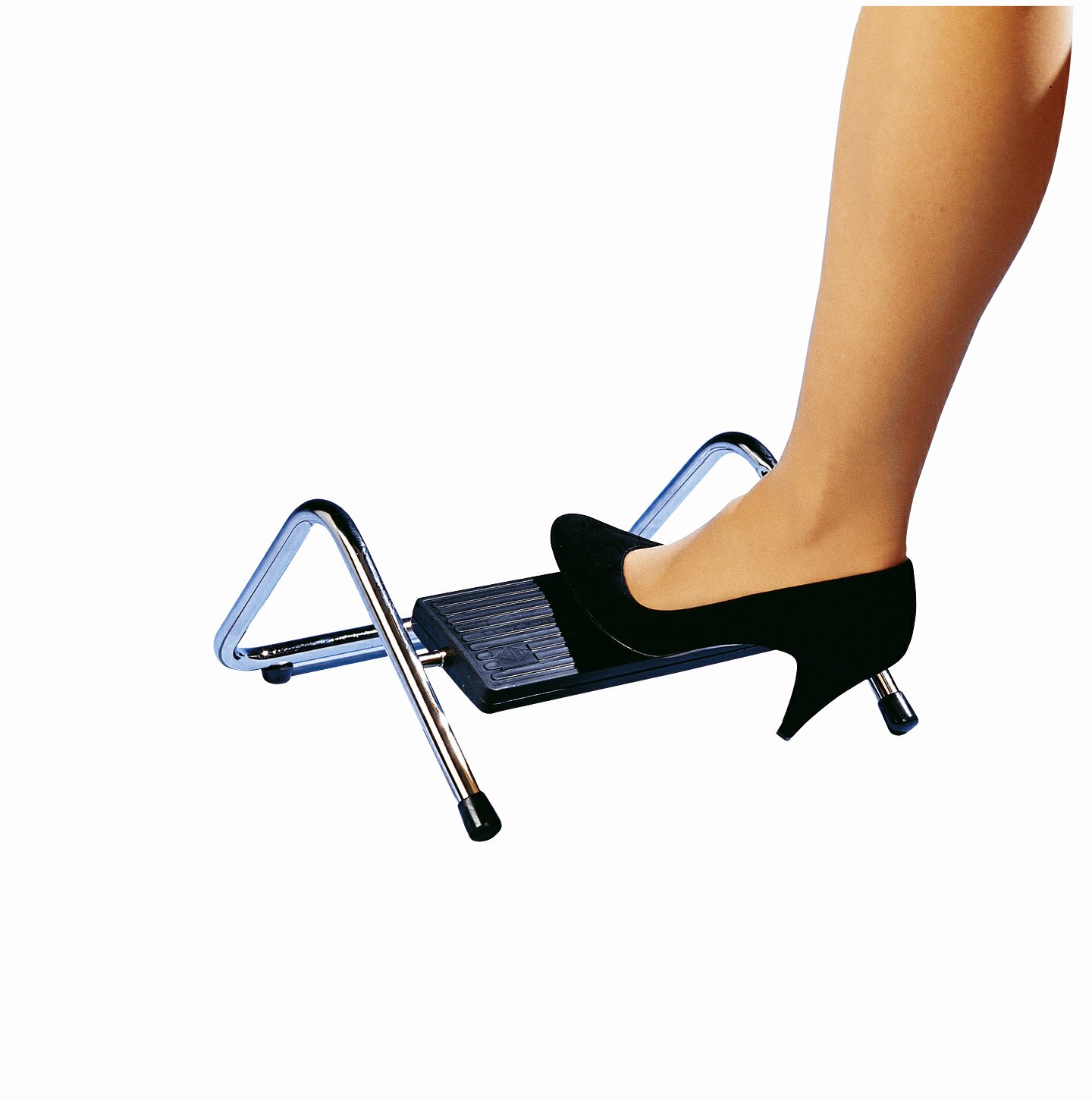 Wedo 10321161 Fußstütze Trittboy, Stahlrohr, vierfach verstellbar, rutschfest, 34,5 x 33,5 x 16,5 cm, glanzvernickelt / schwarz