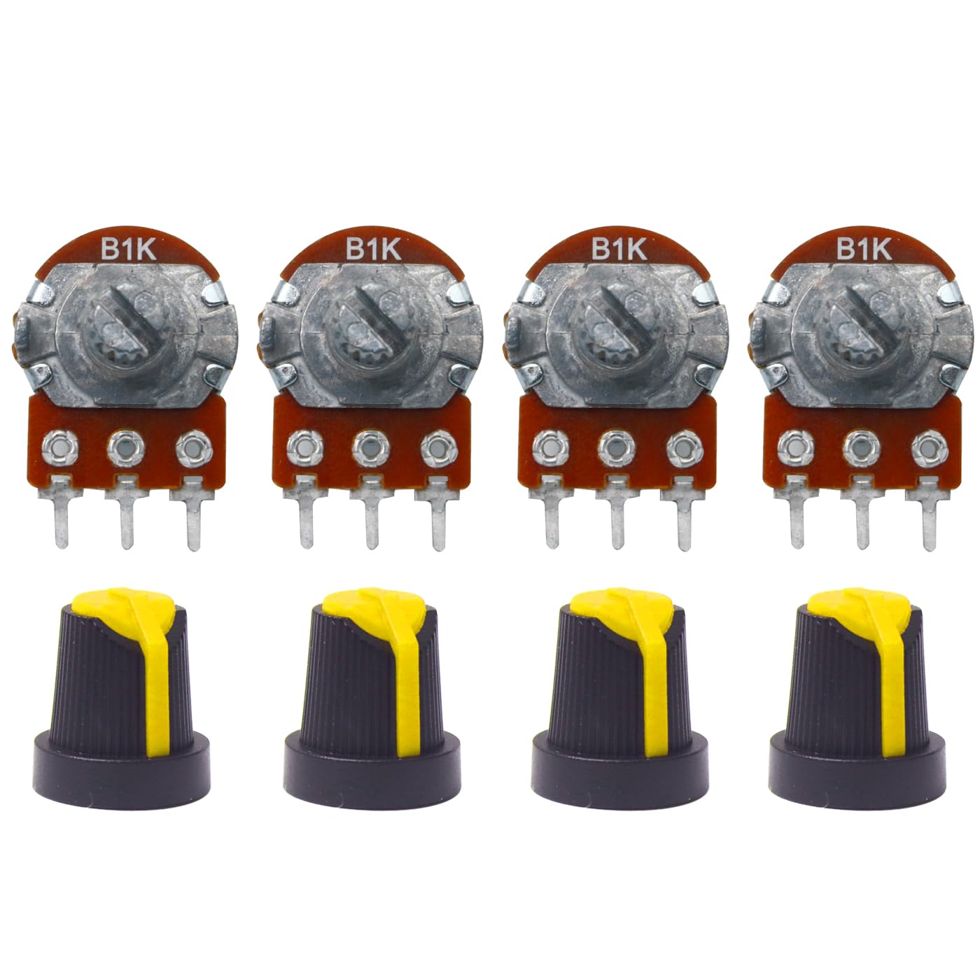 Electronic Spices 1k 3 Pin Round Shaft Rotary Potentiometer Volume Pot 1K with Knob for Multiple Applications (Pack of 4)