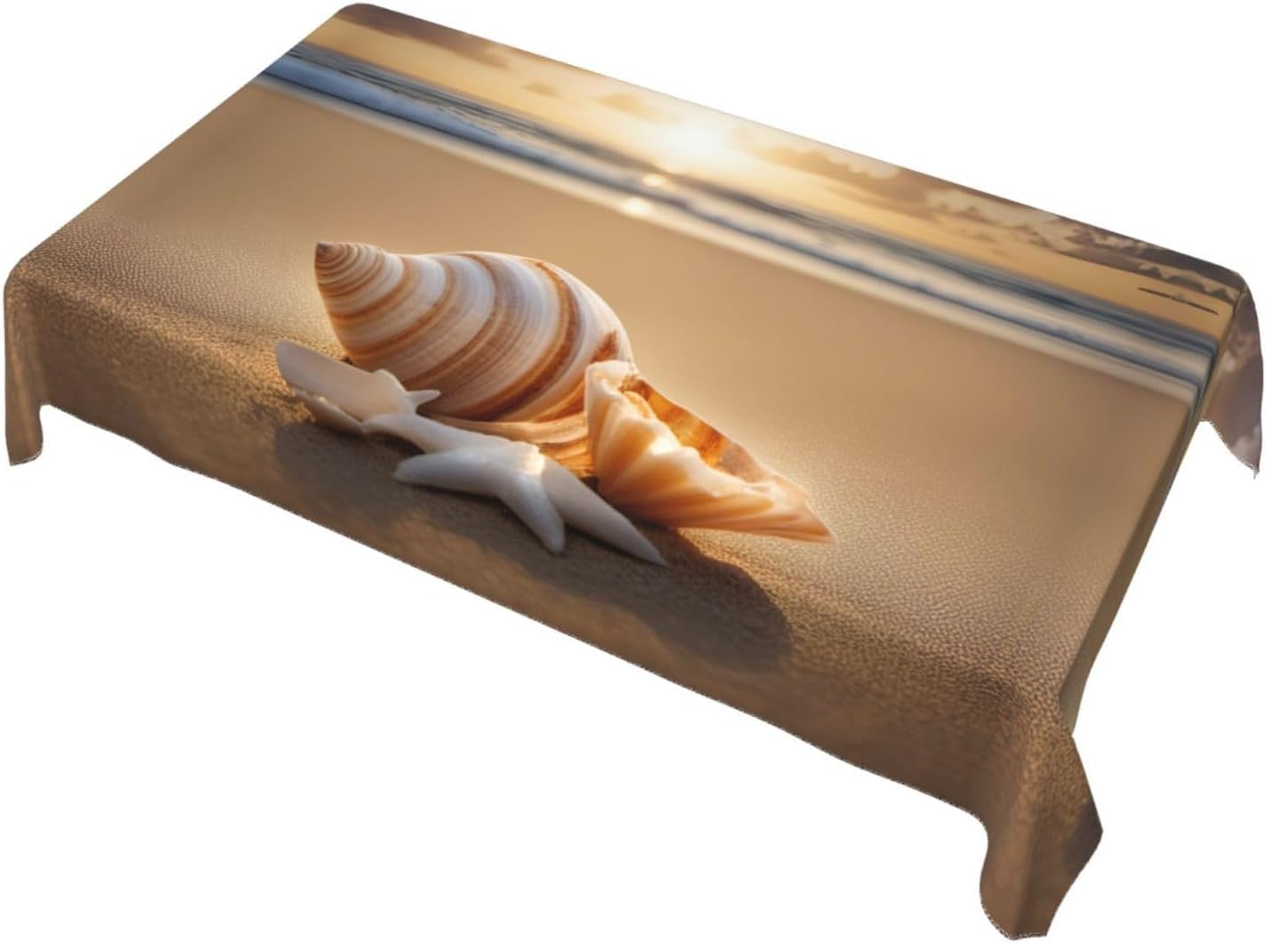 Kwadratowy obrus 160 x 160 cm Plaża Ślimak, tkanina poliestrowa odporna na plamy i zmywalna, ochraniacz na stół dla 4-6 osób, do użytku w kuchni, salonie wewnątrz i na zewnątrz 6379v