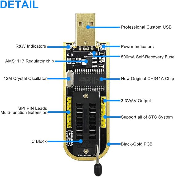 USB Programmer Series Burner Chip 24 EEPROM BIOS Writer 25 SPI Flash + Sop8 Test Clip