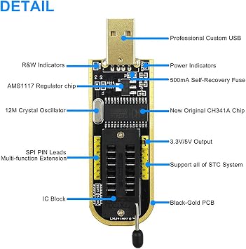 USB Programmer Series Burner Chip 24 EEPROM BIOS Writer 25 SPI Flash + Sop8 Test Clip
