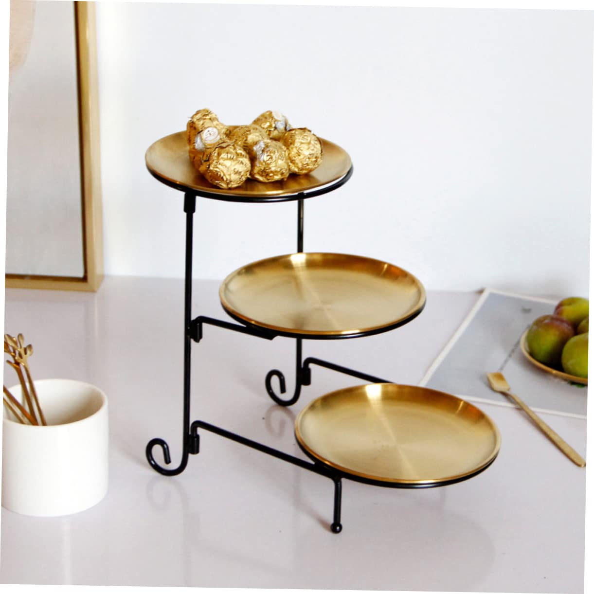Vassoio Decorativo in Acciaio Inox Piatto da Portata per Snack e Frutta Organizer Alimenti Multiuso per Tavolo o Scrivania