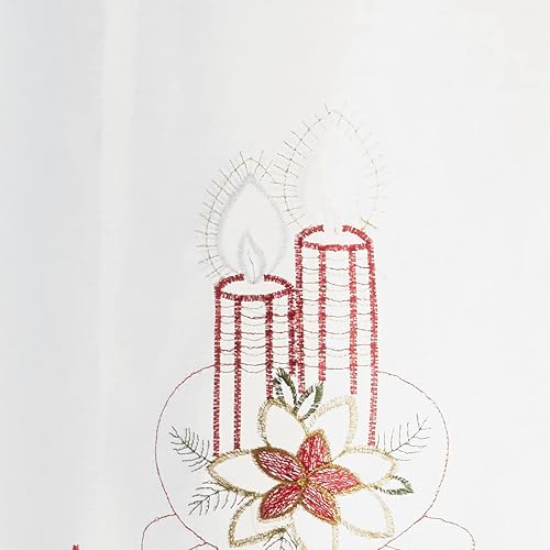 Miniatura 5 de Violet Linen Patrón de bayas navideñas de Navidad de temporada, organza de poliéster bordado, velas, 60 x 18 pulgadas, recto, cenefa decorativa para