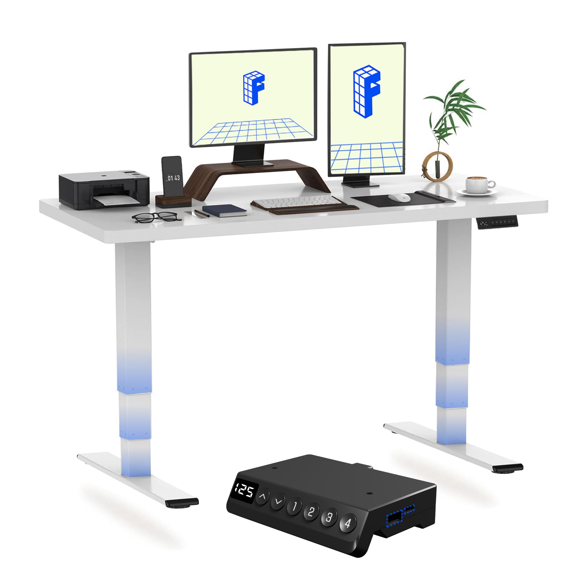Flexispot White Frame+White Top E6 Max One Piece Electric Standing Desk With Usb Dual Motors 3 Stage Height Adjustable Sit Stand Up With Memory Smart Panel(White Frame+120X60cm White Top)