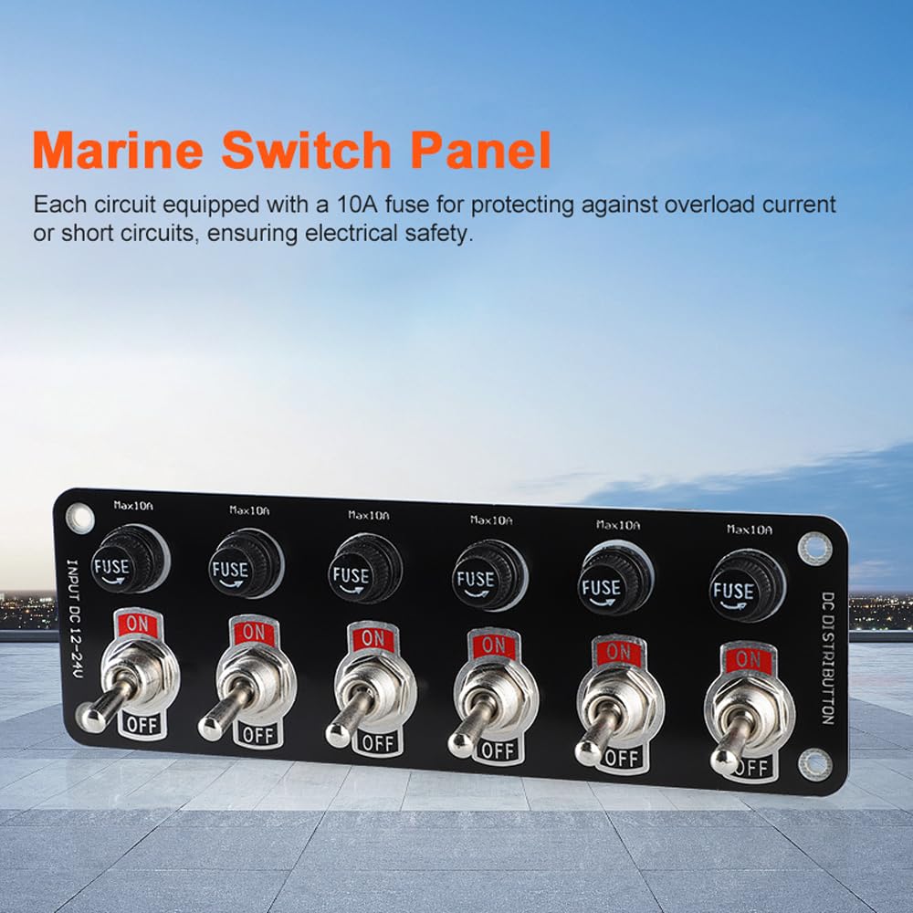 Shkalacar Pannello degli interruttori a levetta, Pannello interruttori a levetta Marino 12-24 V ON/off Impermeabile 6 Gruppi Interruttore a bilanciere con fusibili da 10 A per Auto Nautica