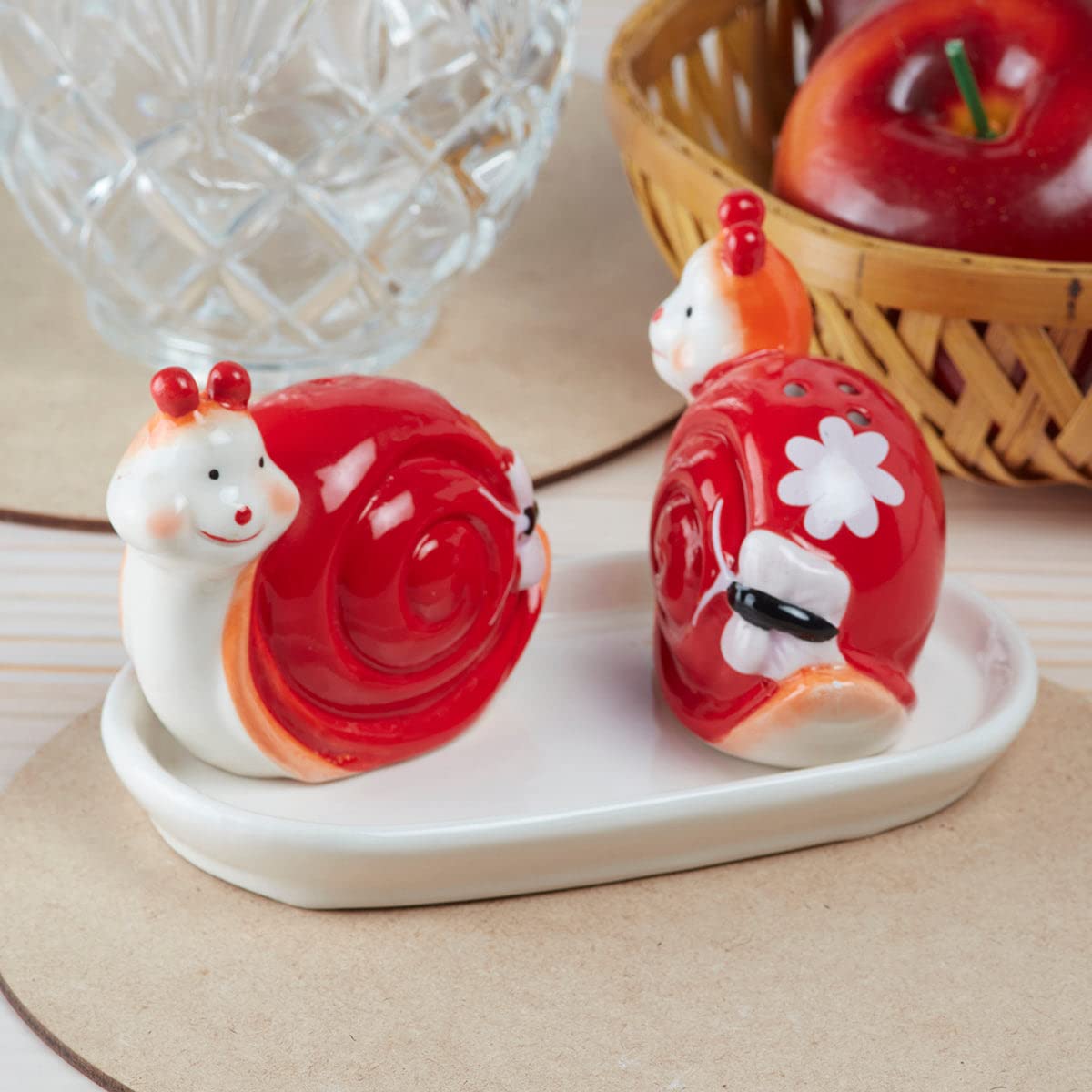 Kookee Ceramic Salt Pepper Set with Tray for Dining Table | White, Red (8570) — Amazon image 3