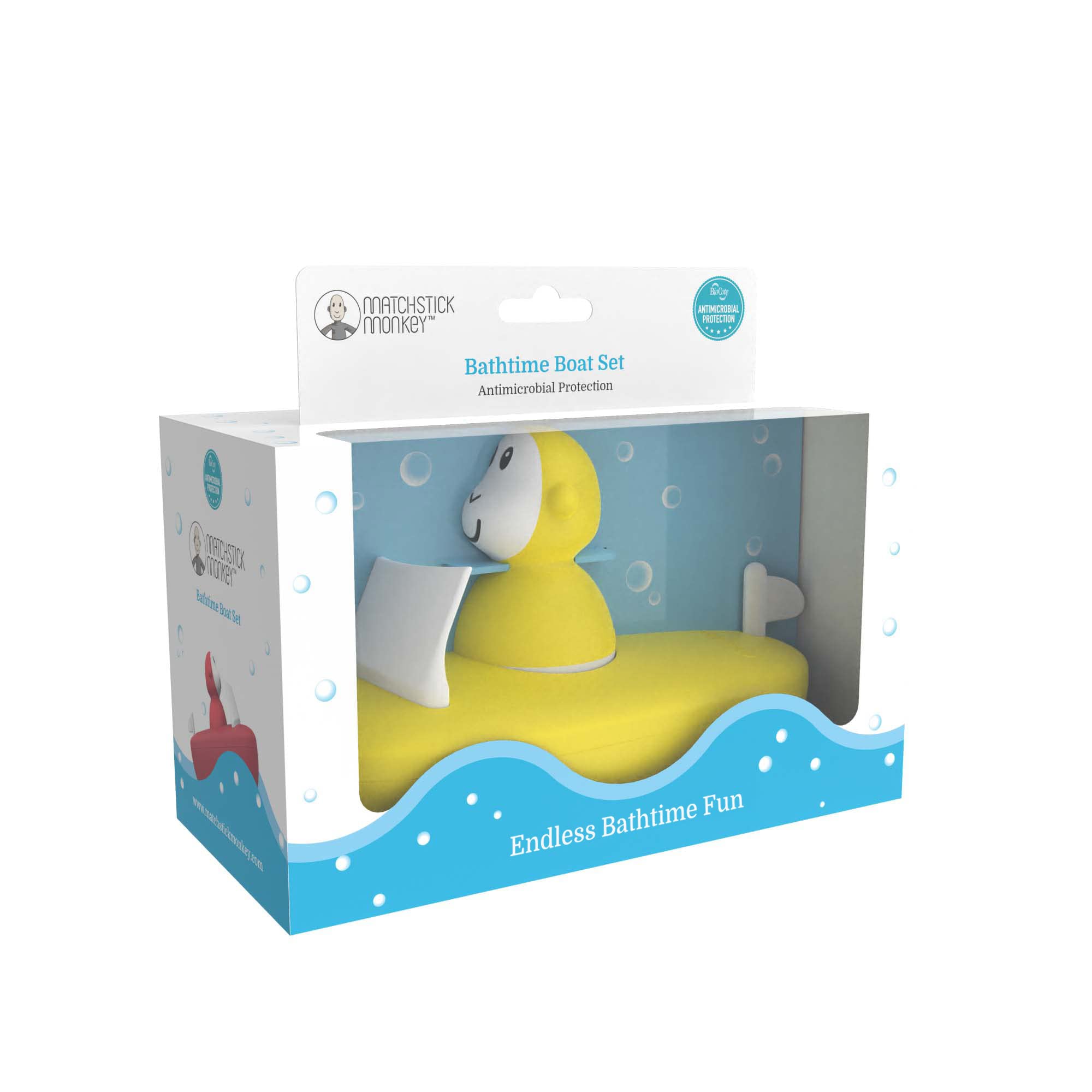 Matchstick MonkeyBathtime Boat Set, Bath Toy, Sensory Learning, Bright Baby Toy and 1 Colourful Wobbling Easy To Grip, 12 months Old+, Yellow