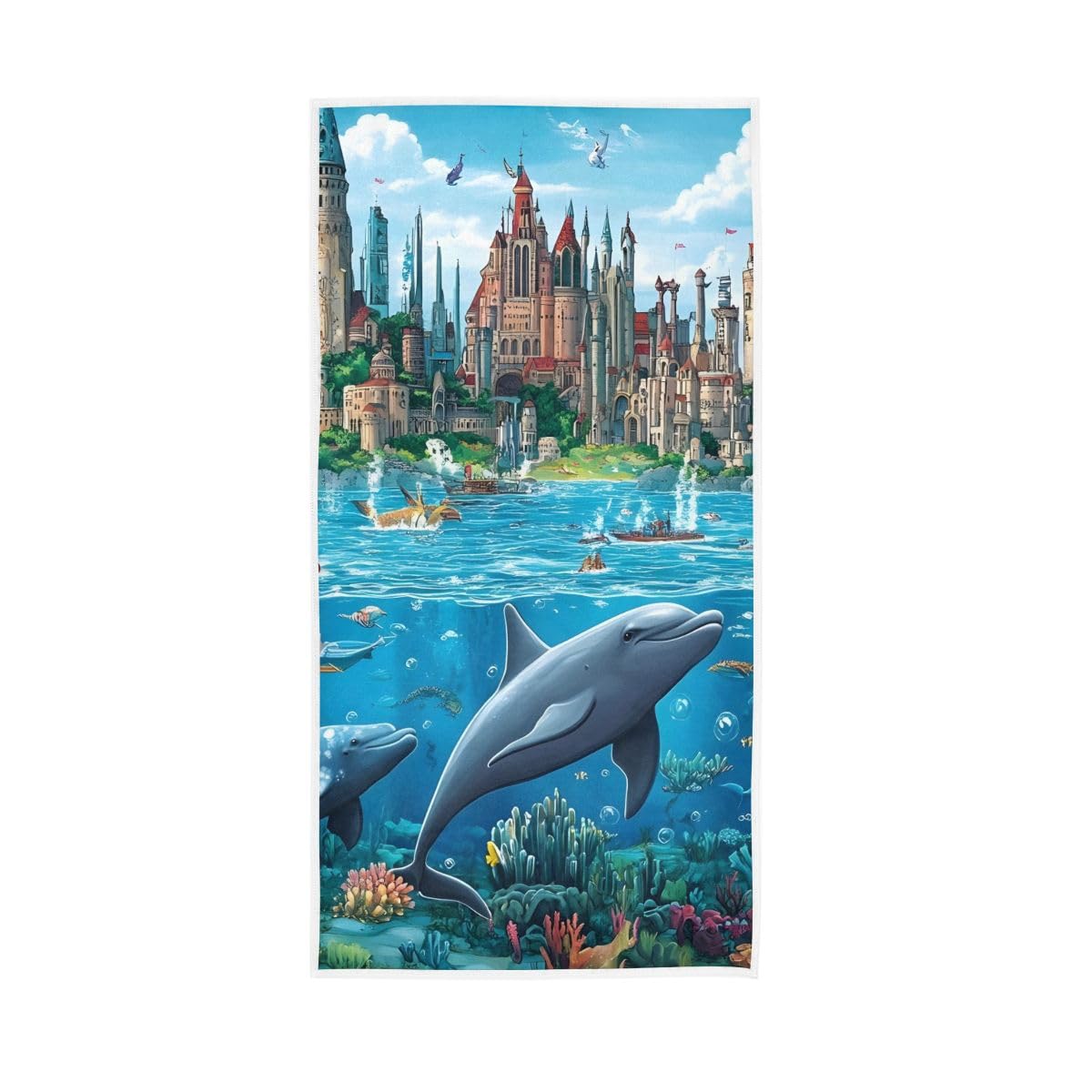 LSRCPD Cartoon Sea Hand Towel Soft Washcloths Absorbent Towels 15 x 30 Inch