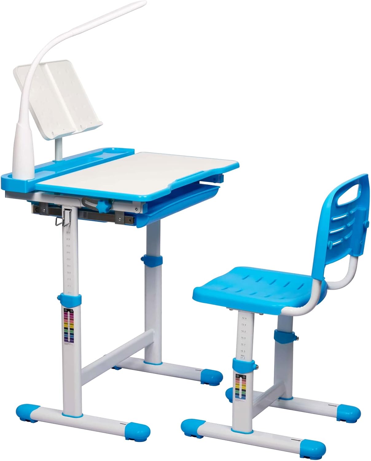 Set Scrivania E Sedia Bambini Relax4Life - Lavagna Inclinabile, Lampada LED, Ripiano Scorrevole - Blu - Foto 5