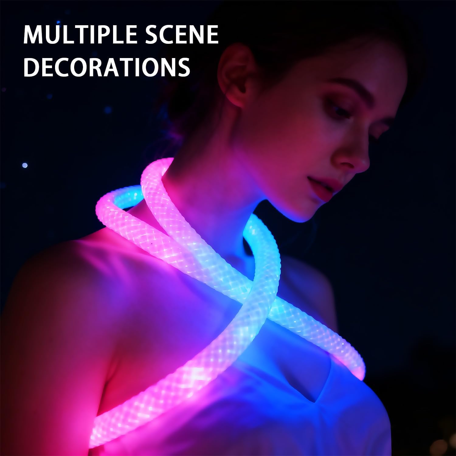 360 Degree Illuminated LED Neon Woven Light Strip, 16.4FT, 5V USB Music Synchronization APP Control for Game Room, Festival, Camping, Bedroom Decoration (16.4FT（LED Neon Woven Light Strip)