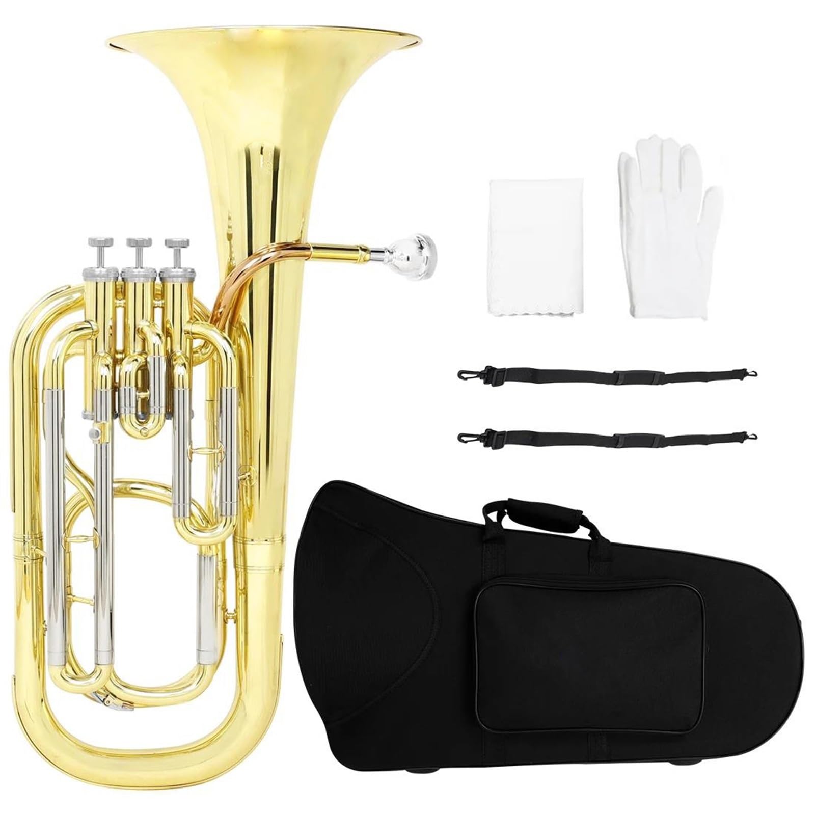Eufonium Eufonium 3 Klawiszowy Pionowy Róg Tenorowy Bb Złoty Srebrny Baryton Z Rękawiczkami W Etui Instrument Dęty Blaszany