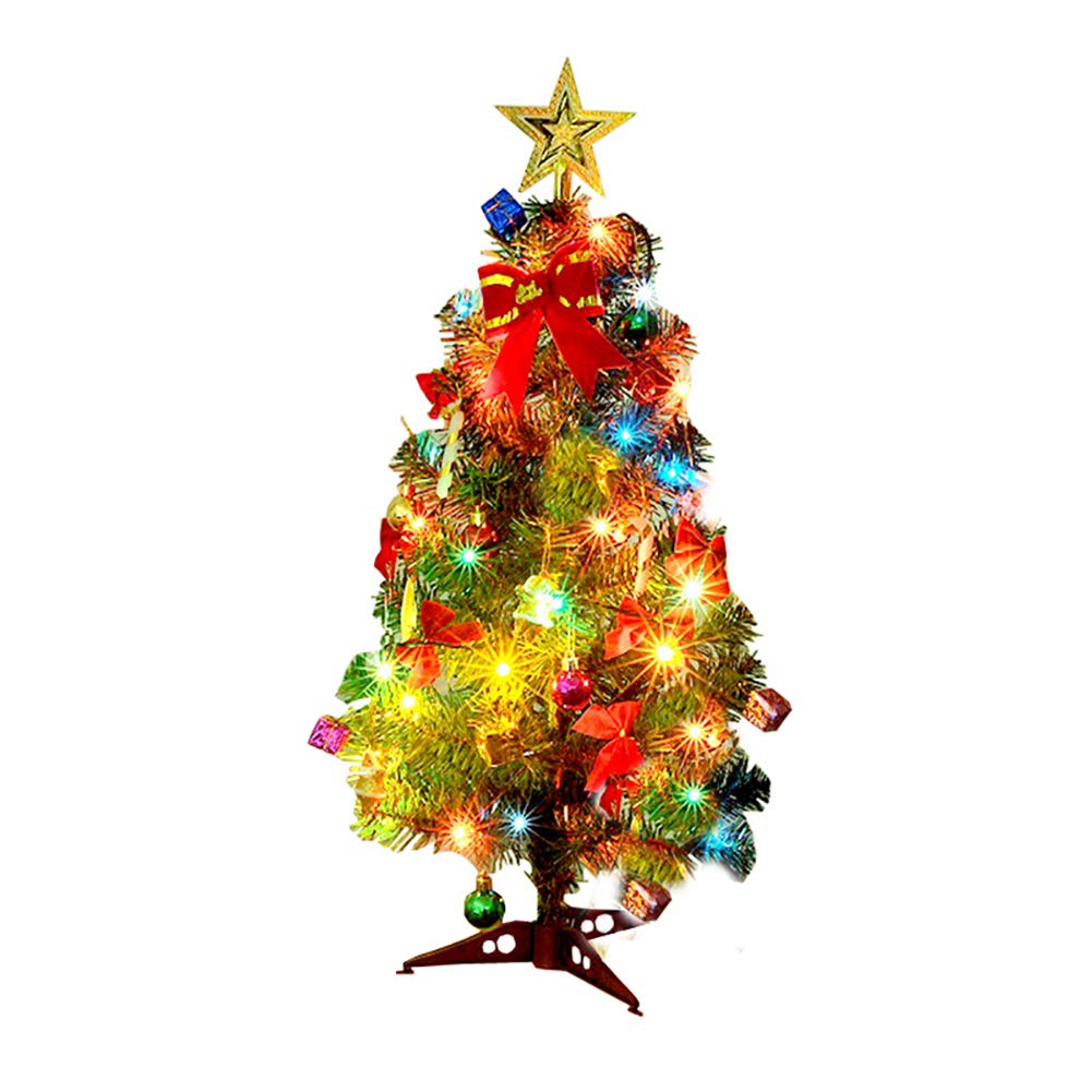 Tabletop Christmas Tree, 12 Inch Artificial Christmas Tree Set with LED Lights, Star Treetop and Ornaments, Best DIY Christmas Decorations