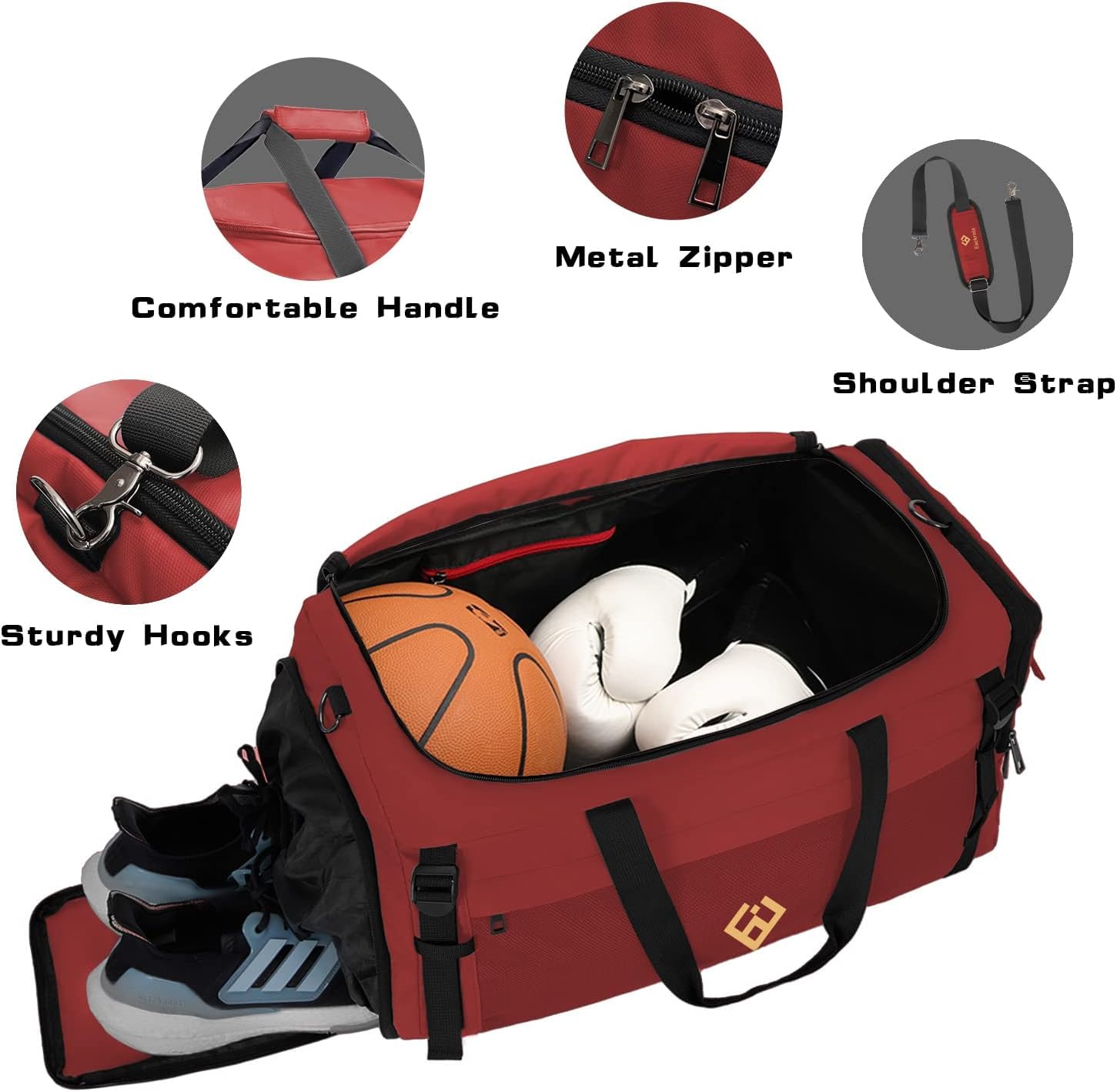 Bolsas de gimnasio para hombre con compartimento para zapatos, bolsa deportiva con bolsillo húmedo para mujer, 65 L, Rojo -, 85L