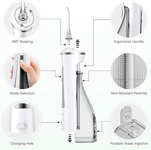 Miniatura 6 de Irrigador dental inalámbrico para dientes, 8.5 fl oz, irrigador bucal dental profesional, portátil y recargable, IPX7, impermeable, potente duración