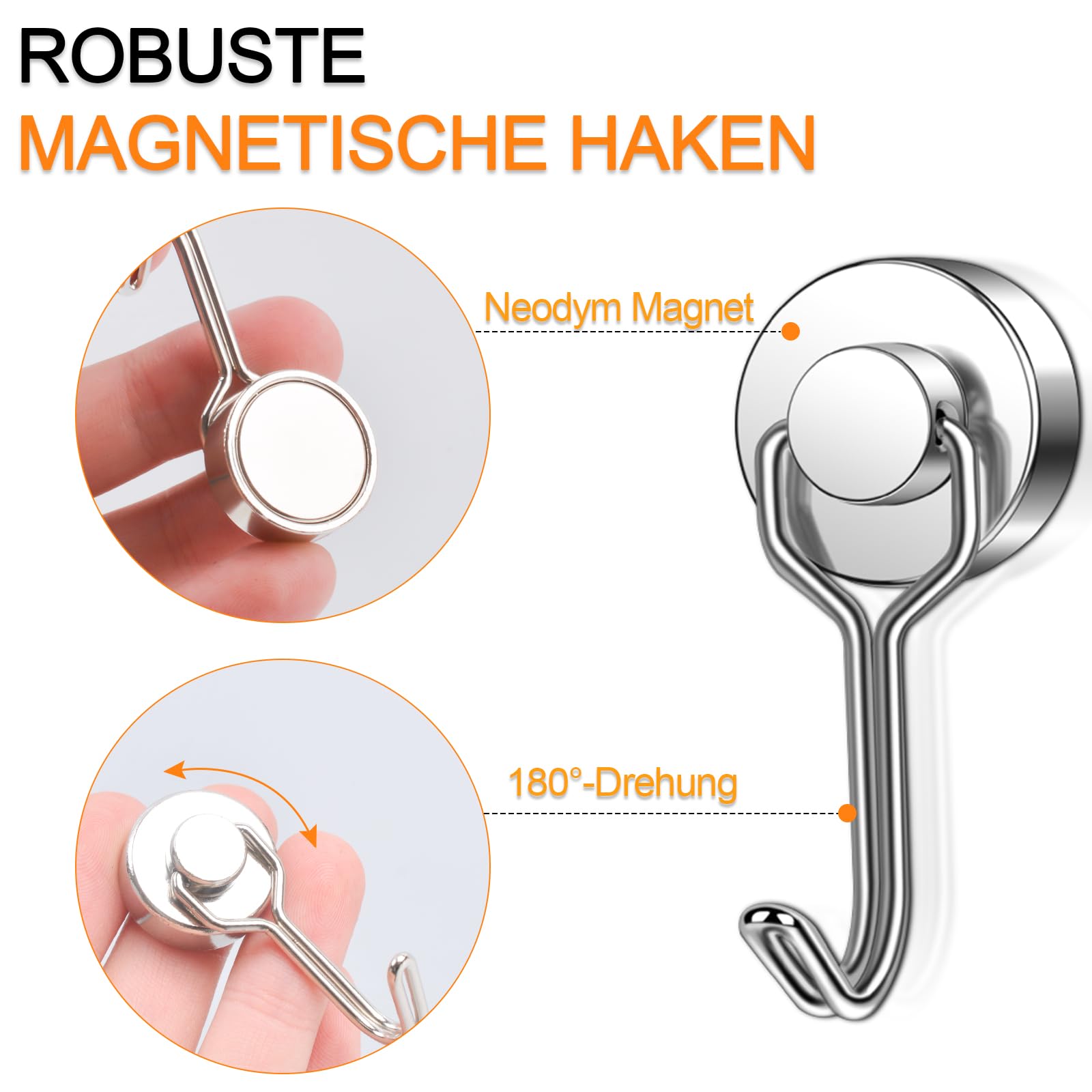 Ganci Magnetici Extra Forti - 8 Pezzi Da 25 Mm, Neodimio, Girevoli, Per Cucina E Garage - Foto 4