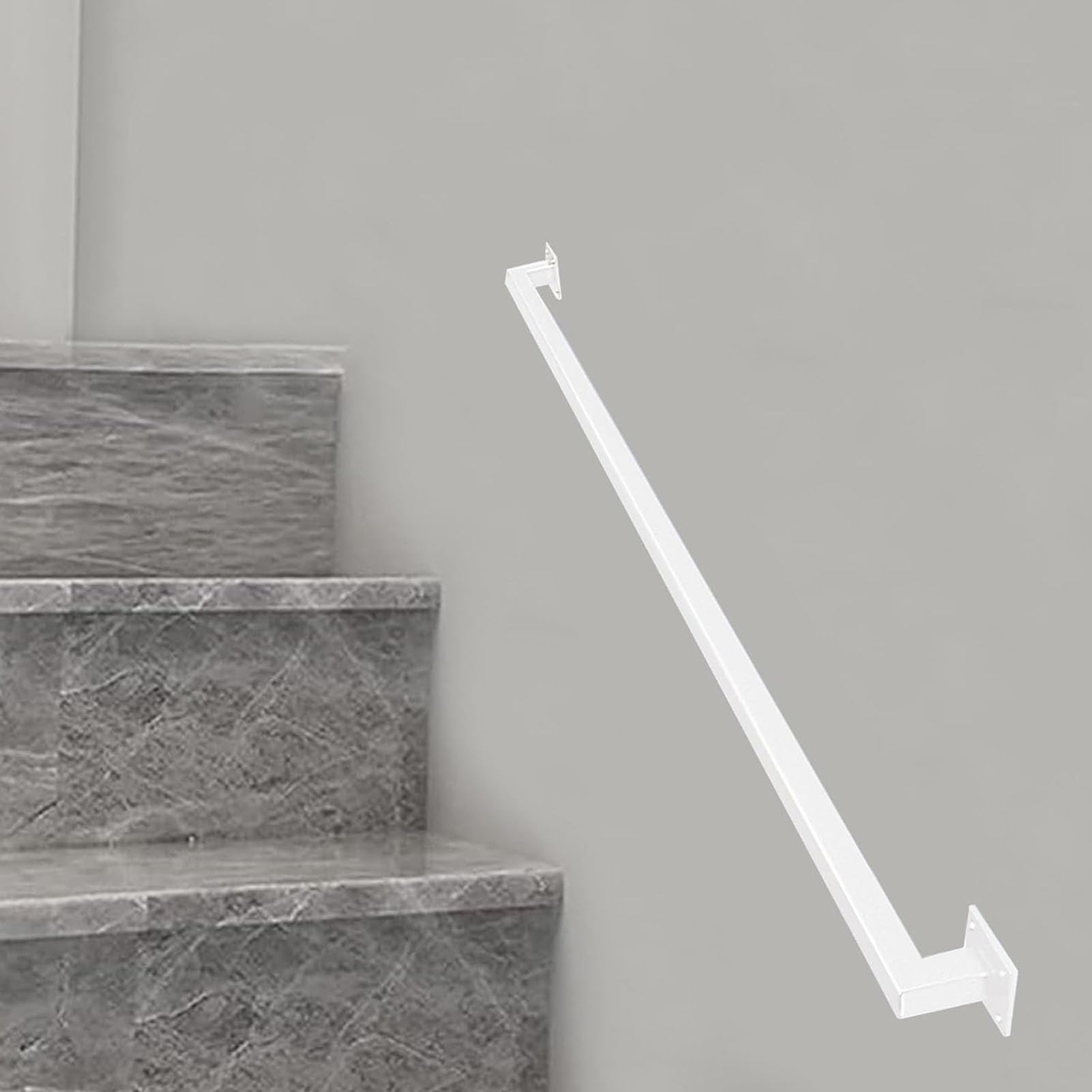 Rampe d'escalier robuste à fixation murale carrée blanche 16 pieds pour marches sécurisées