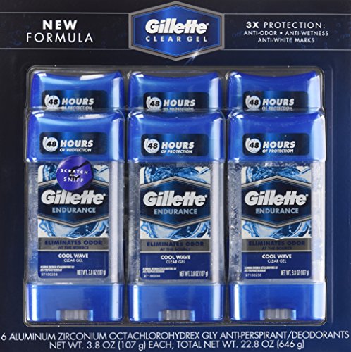 �W���b�g �G���f�������X �f�I�h�����g �N���A�W�F���^�C�v 107g × 6�� ���s�A���i Gillette Endurance Men's Clear Gel Antiperspirant 6ct / 3.8oz