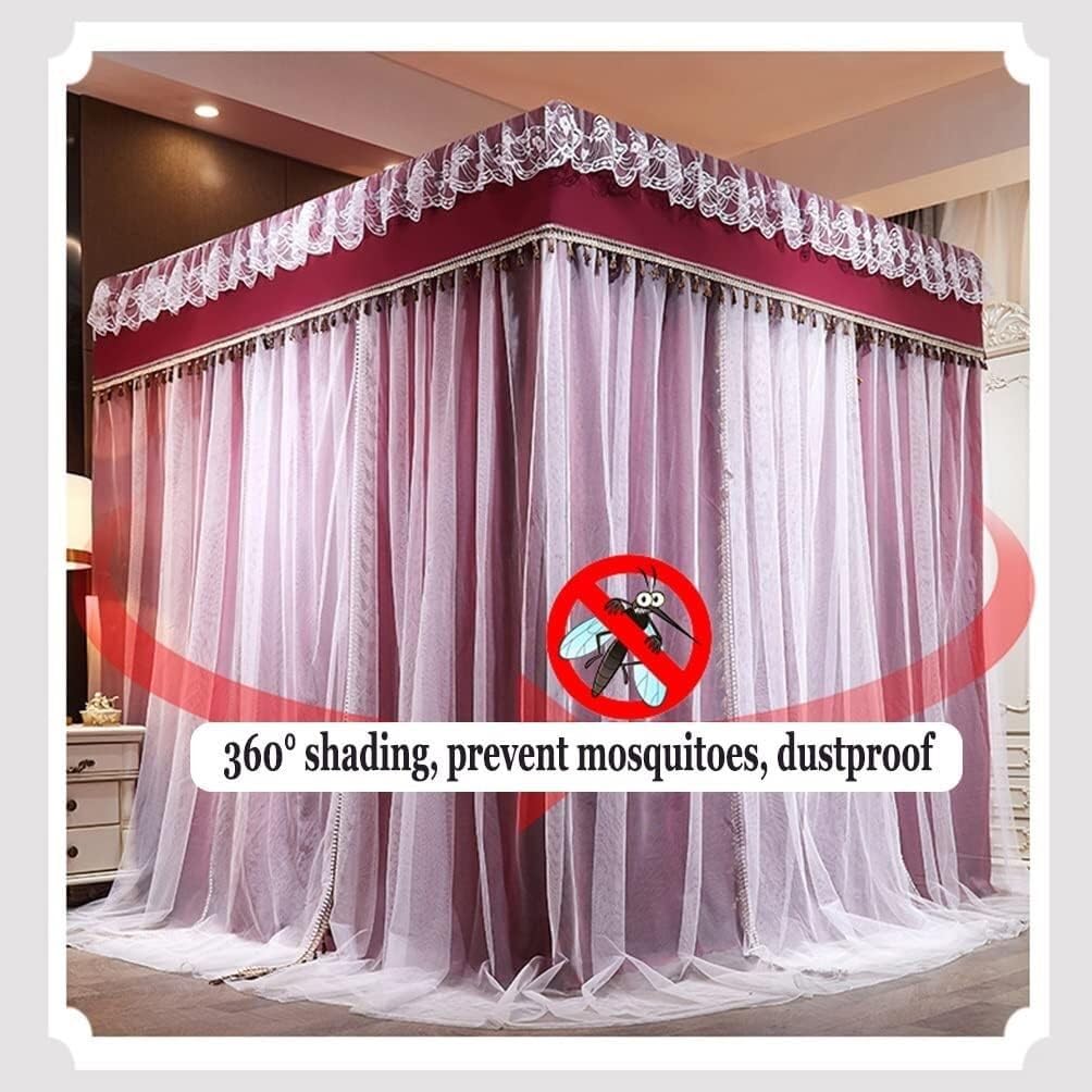 Słupki narożne w europejskim stylu dworskim Twin Queen Deluxe zasłona na łóżko i zestaw moskitiery (kolor: niebieski-3, rozmiar: 180 x 220 cm) (kolor: czerwony-1, rozmiar: 150 x 200 cm)