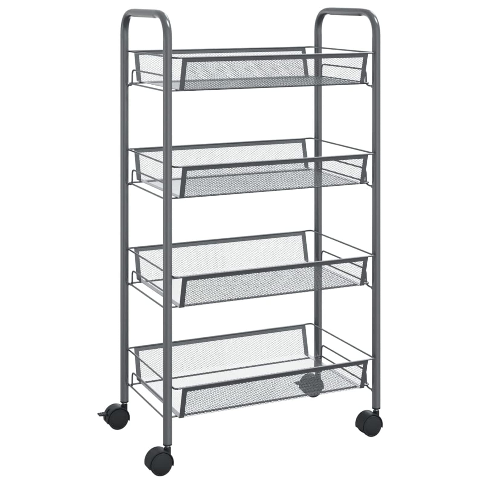 Carrello da con 4 Ripiani Grigio 46x26x64 cm in Ferro,Carrello di Servizio con Ruote Mobiletto,Credenza Portavivande Mobile in Legno e Metallo Moderno
