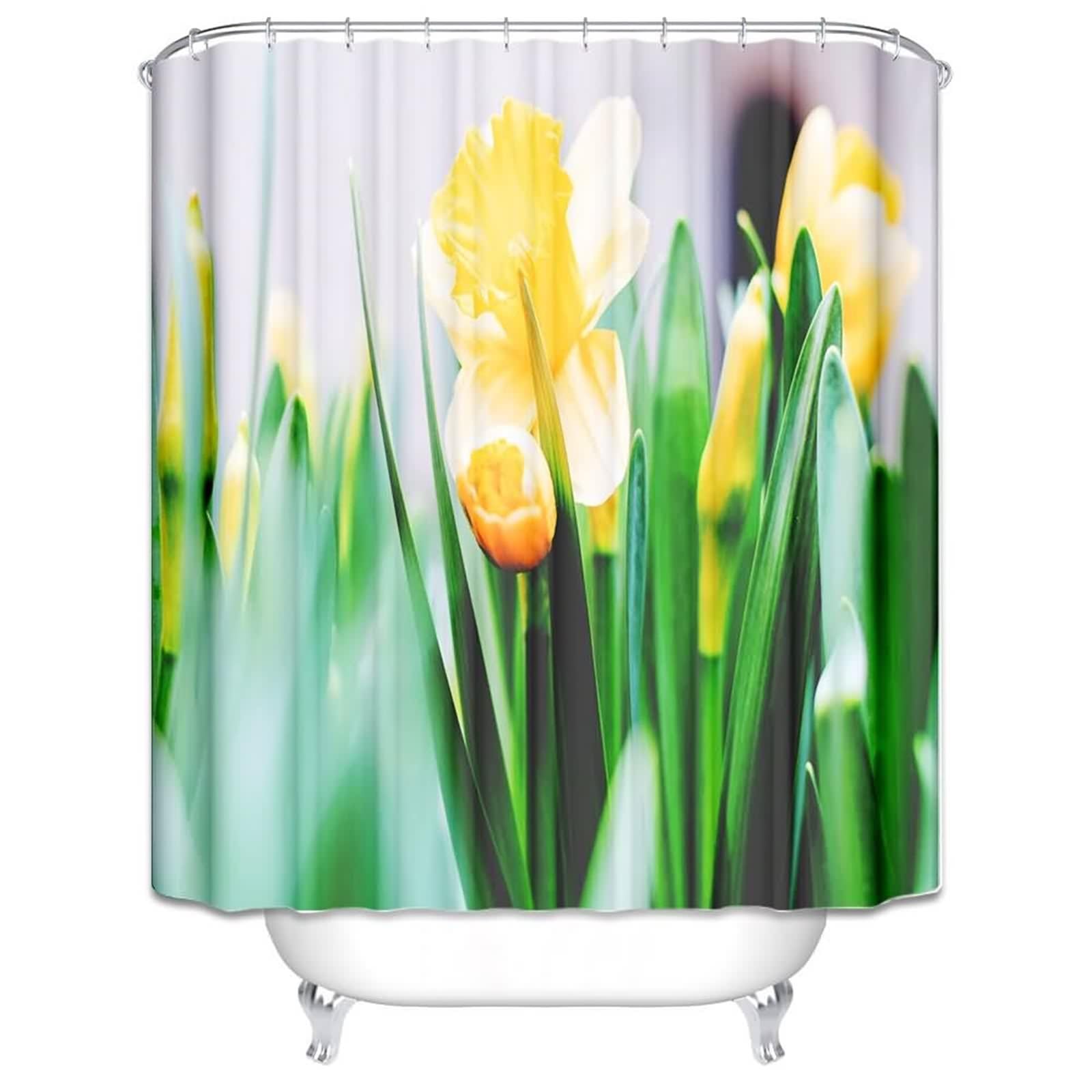 Rideau de douche en tissu floral crocus jaune pour une salle de bain lumineuse et relaxante