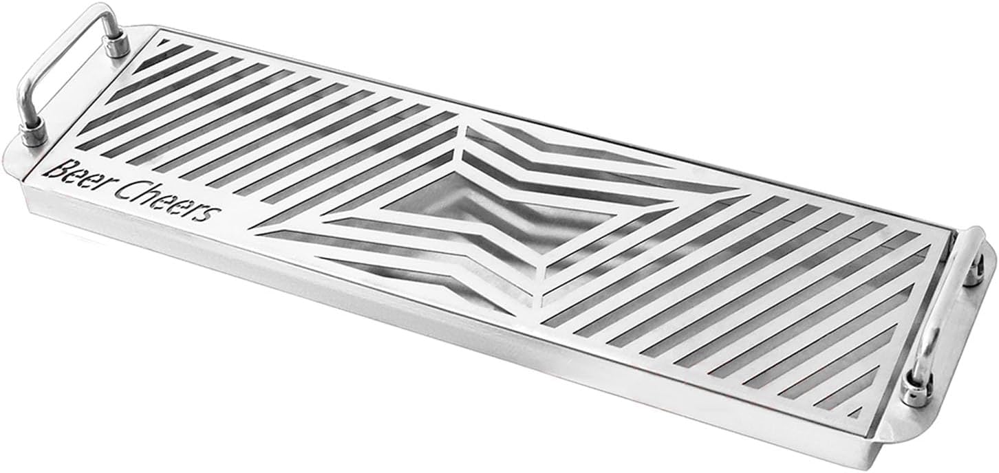 Drip Tray Stainless Steel,Kegerator Beer Drip Trays,Rectangular Stainless Steel Beer Surface Mount Portable Drip Tray with Handle,No Drain,with Handle,70CM/27''