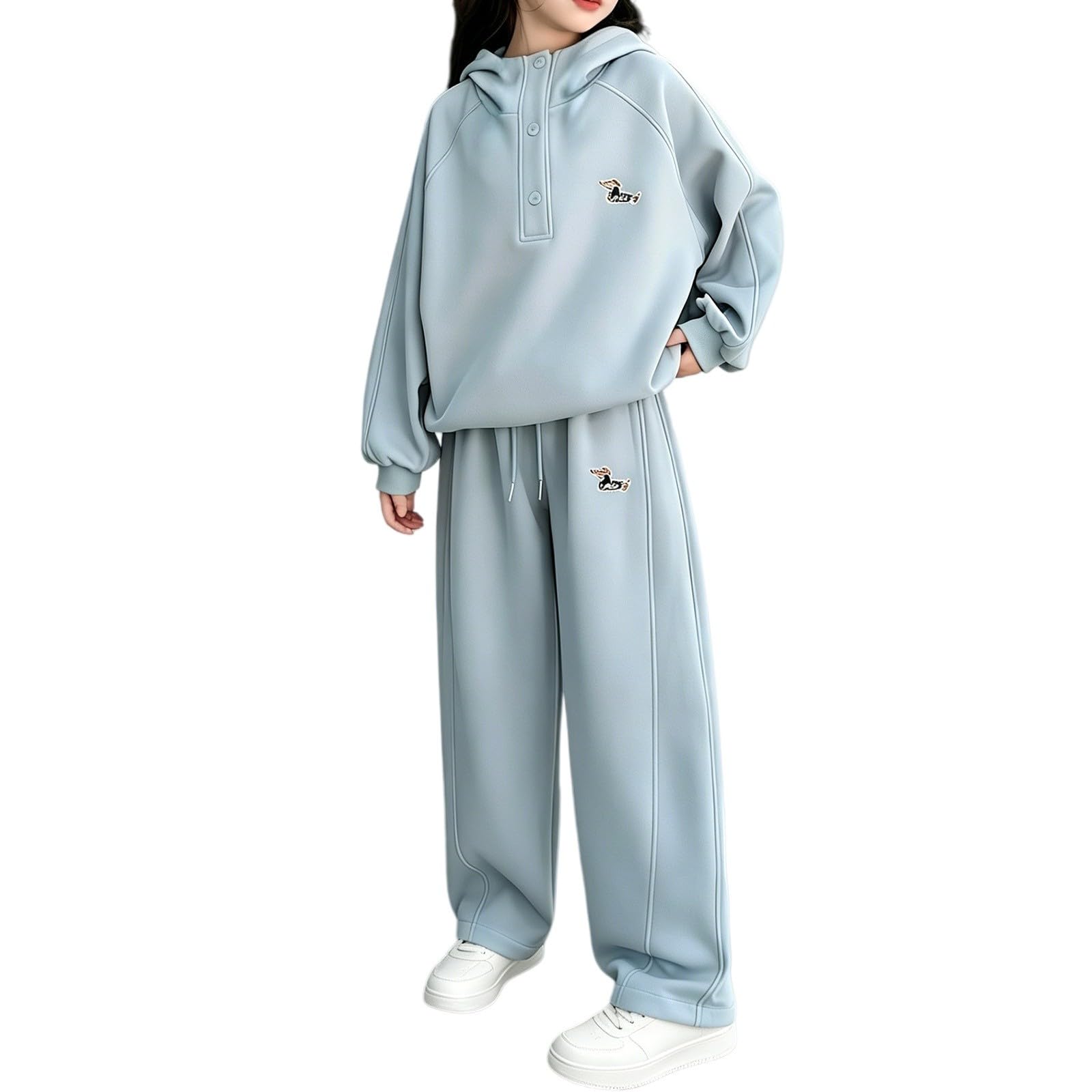 Mädchen Hoodie Weites Bein Sweatpants Trainingsanzug-Set