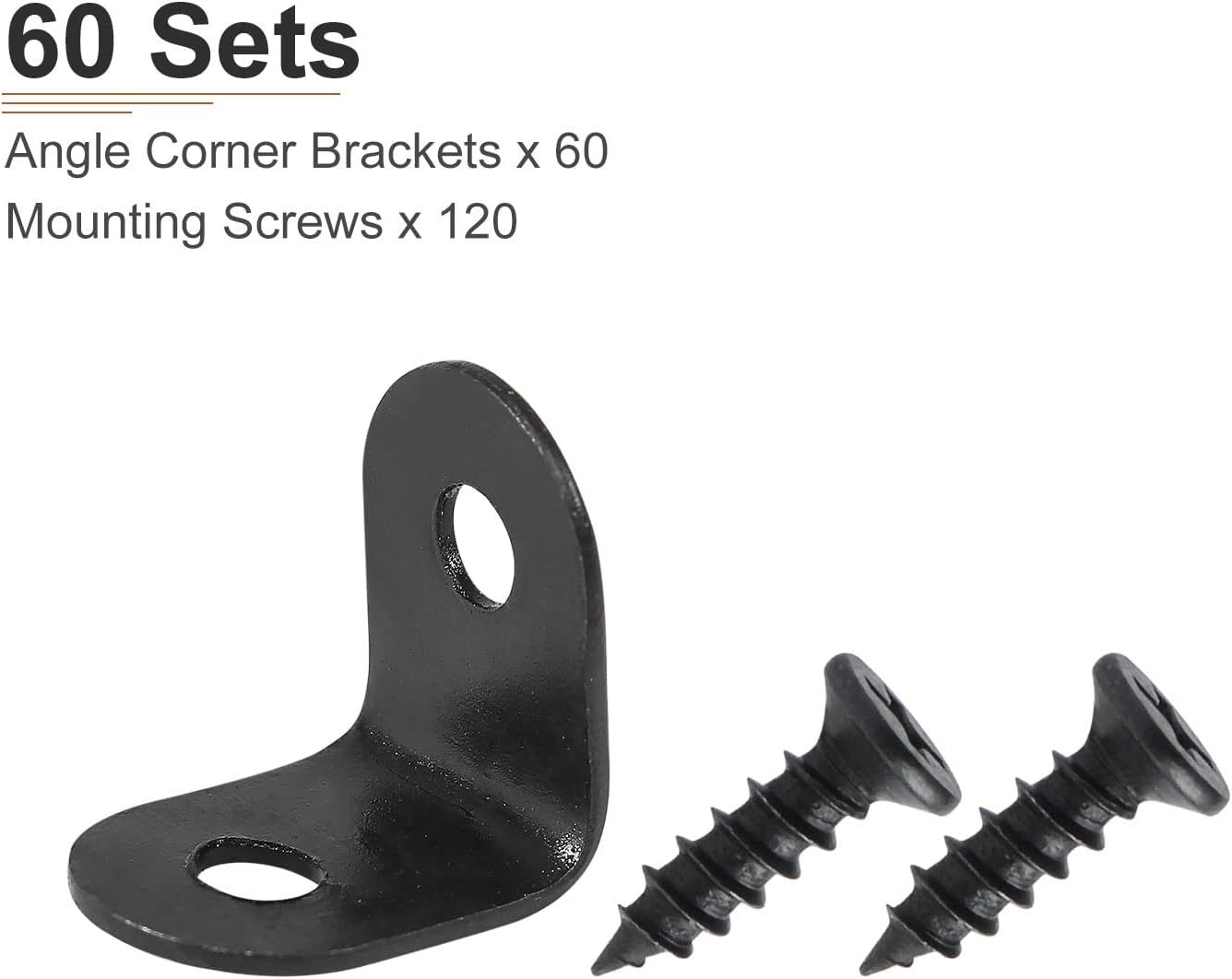 DTGN 0.47"x0.47"x0.35"(LxWxH) L Bracket Corner Braces -60Pack- Good for Mending Wooden Furniture - Metal Right Angle Brackets W/Screws - Black