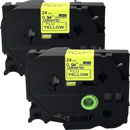 NEOUZA Paquete de 2 cintas de etiquetas laminadas Brother P-Touch TZe TZ de 0.945 in x 16.4 ft (TZe-C51 negro sobre amarillo fluorescente)