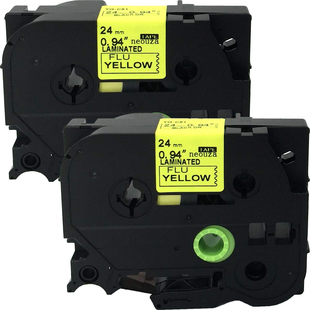 NEOUZA 2PK Compatible for Brother P-Touch Laminated TZe TZ C51 Label Tape 24mm x 8m (Black on Yellow Fluorescent)