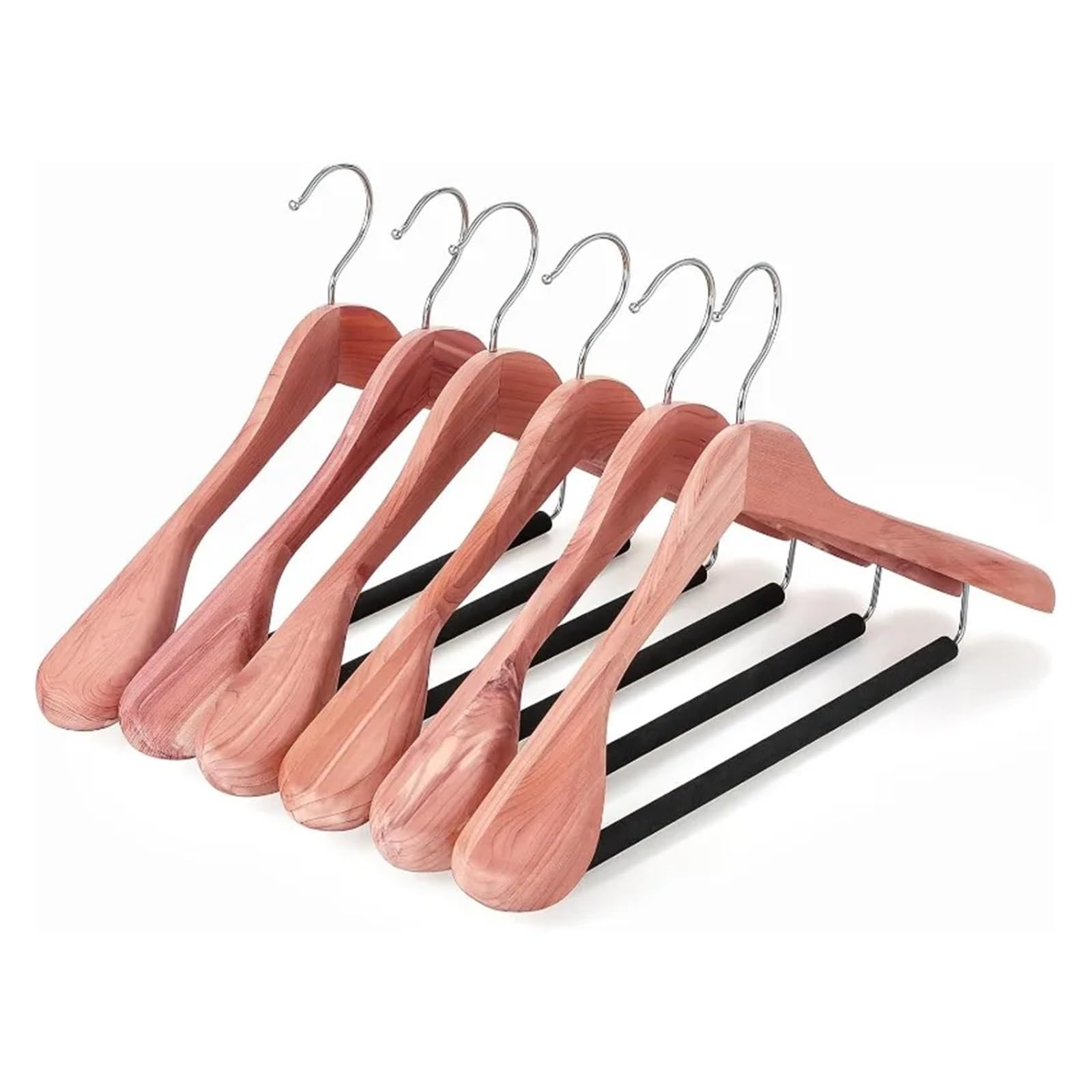 Anzugbügel Kleiderbügel aus Zedernholz, breite Schulter, mit schwarzer, gepolsterter Hosenstange Für Hemden(8-Pack)