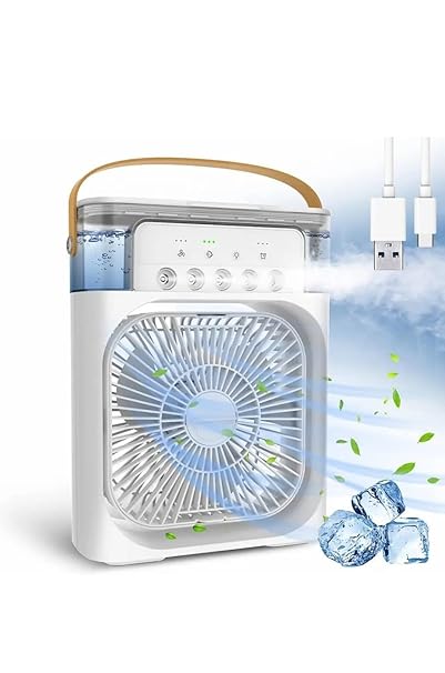 Ridhima Portable-Cooler-for-Home-Mini-Air-Portable-Fan-with-7-Colors-LED-Light-Portable-AC-with-3-Speed-Mode-&-Water-Spray- Humidification-Capacity-600ml-2-6-H-Timing-Room-Home-Office-Fan