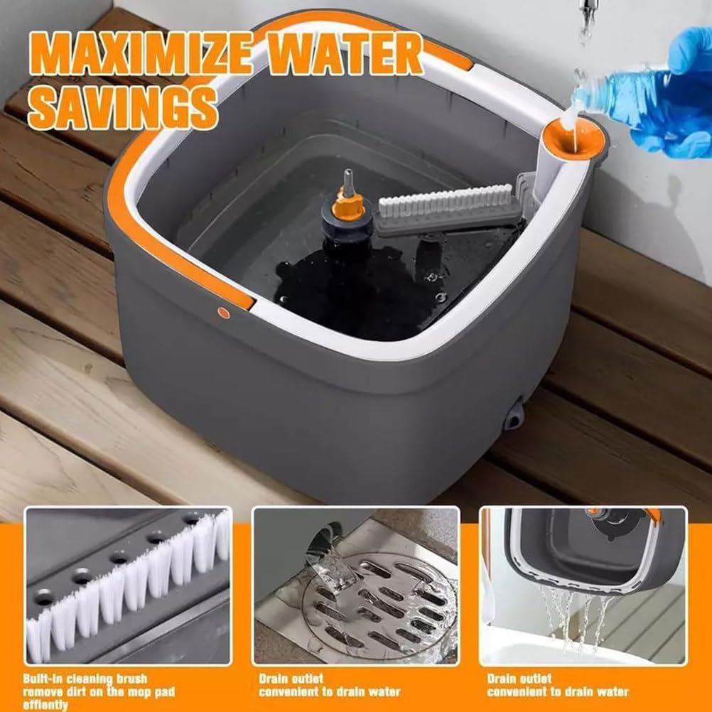 Spin Mop und Eimer-Set, 360-Grad-Drehmopp mit 53-Zoll-Edelstahl-Langstiel für die Bodenreinigung, Vielseitige Mopps mit 5 Mikrofaser-Mopps
