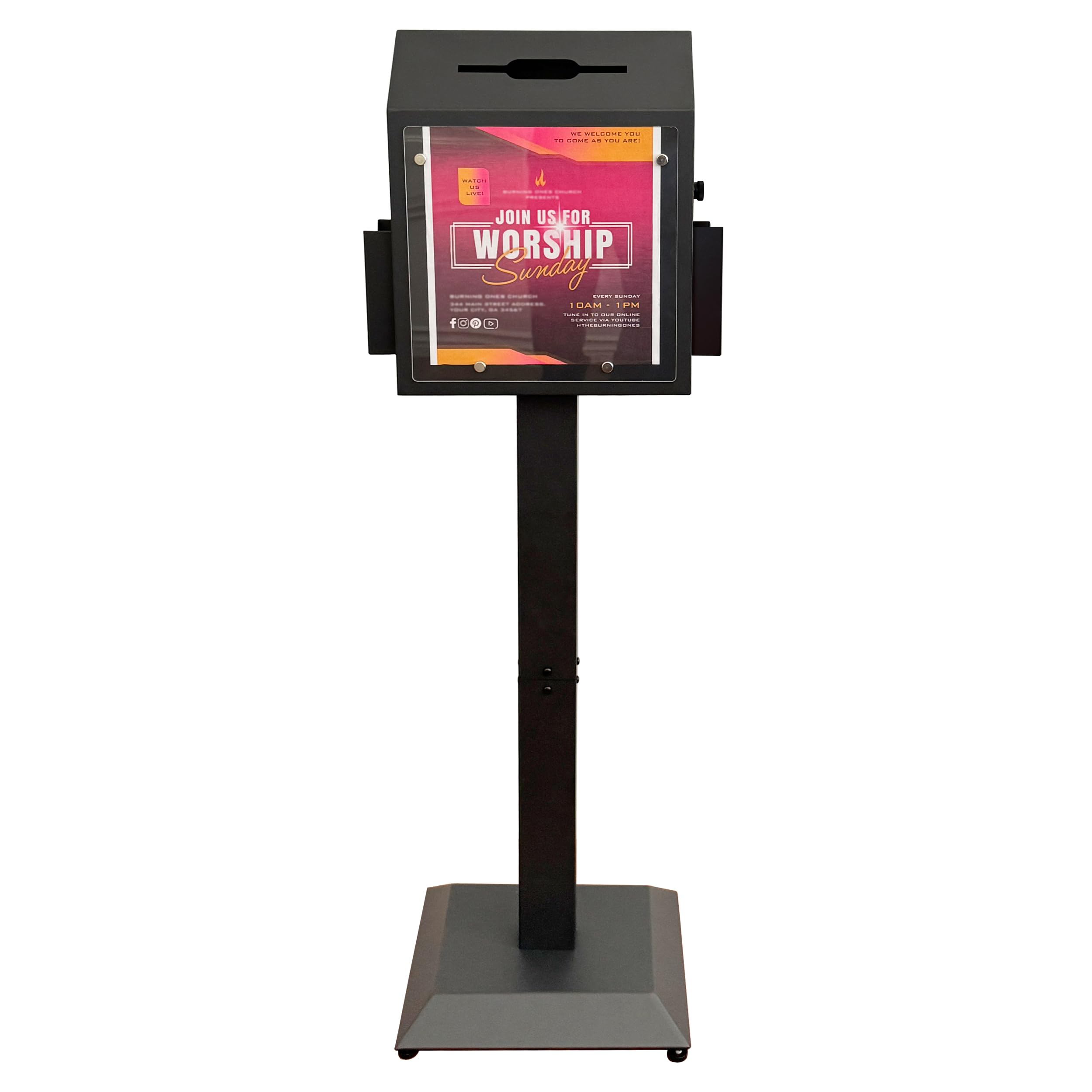 Floor Stand Offering Box, Lockable Donation &amp; Ballot Box, Black