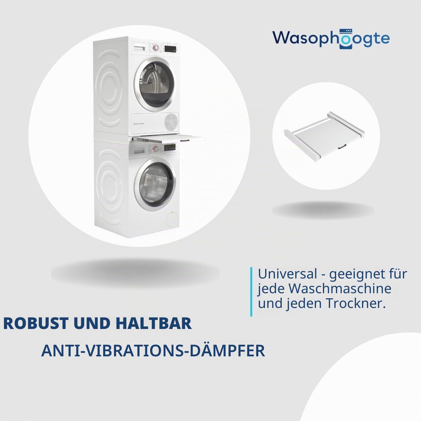Zwischenbaurahmen Waschmaschine Trockner - Stapelkit für Waschmaschine und Trockner - Universeller Verbindungsrahmen - Farbe: Weiß, Langlebig und Platzsparend