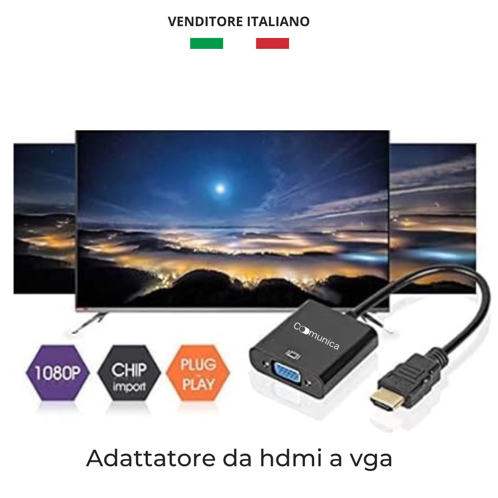 comunica Adattatore da Hdmi a Vga Adattatori Convertitore Maschio a Femmina 1080p