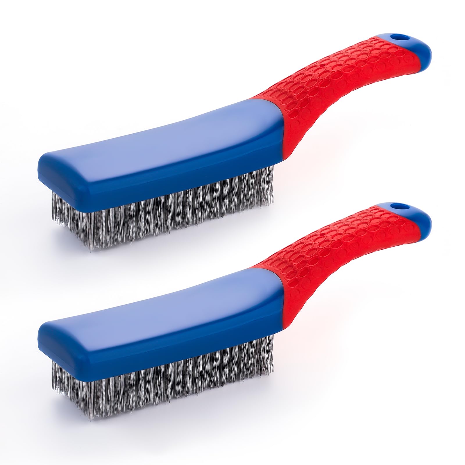 Cepillos de alambre para limpieza, cepillo de acero resistente al carbono y alambre de acero inoxidable con mango cubierto de goma, 2 piezas