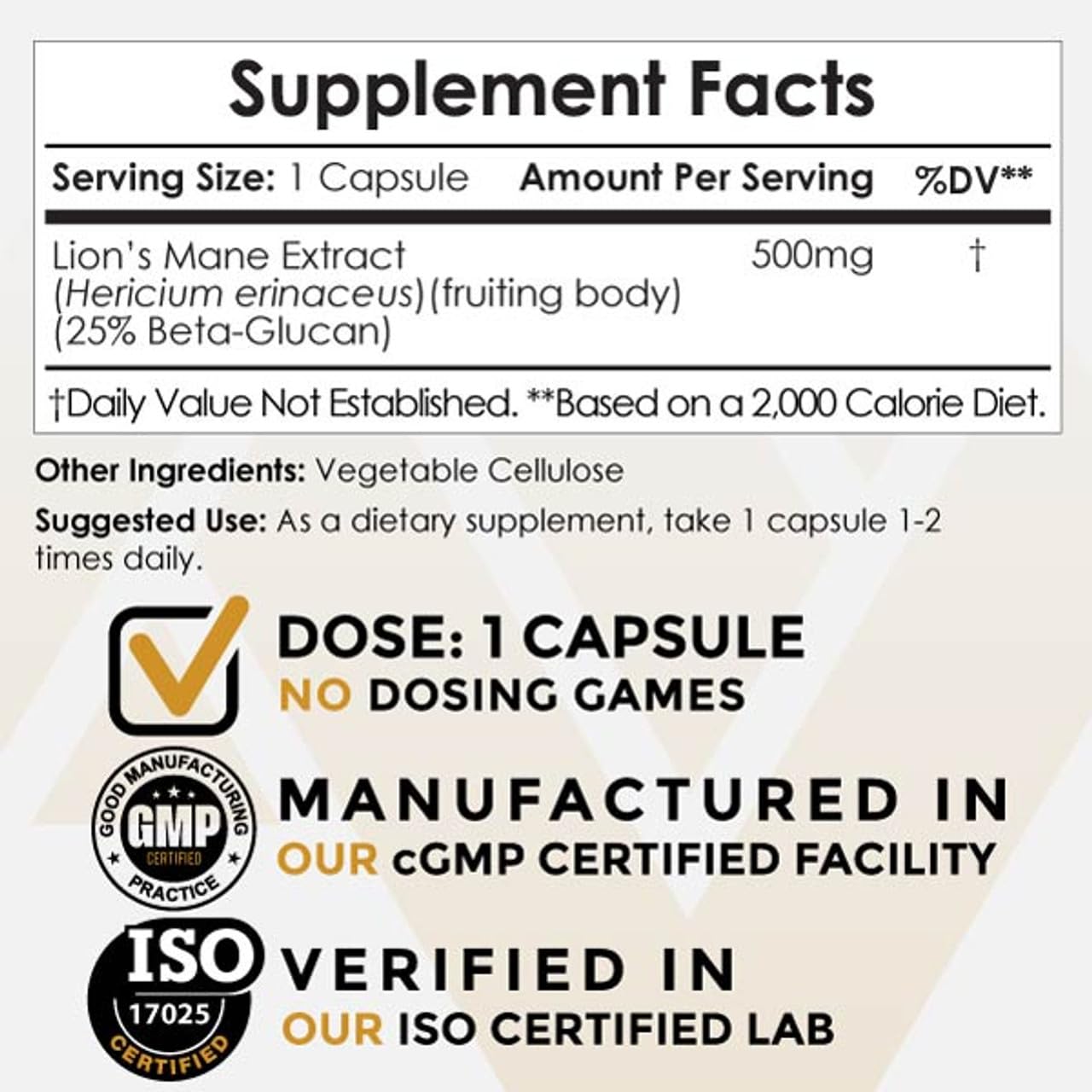 Nootropics Depot Lions Mane Mushroom Capsules | 500mg | 180 Count | Hericium erinaceus | Whole Fruiting Body Mushroom Extract | Brain Health Supplement | Neuroprotective + Boosts Mood