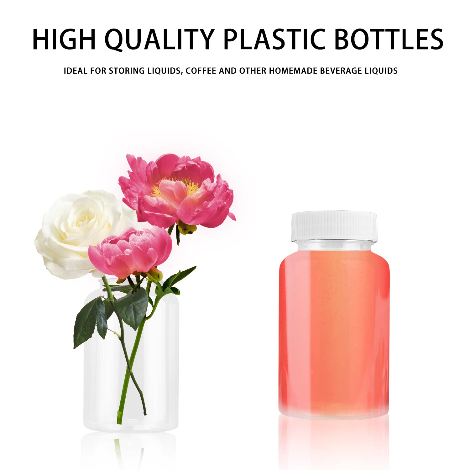 YUE QIN 12 Piezas Botellas de Jugo Reutilizables con Tapas Plástico Transparente Botellas de Pláptico con Pegatina Botella de Leche para Jugo Leche y Bebidas Limonadas (100ml)