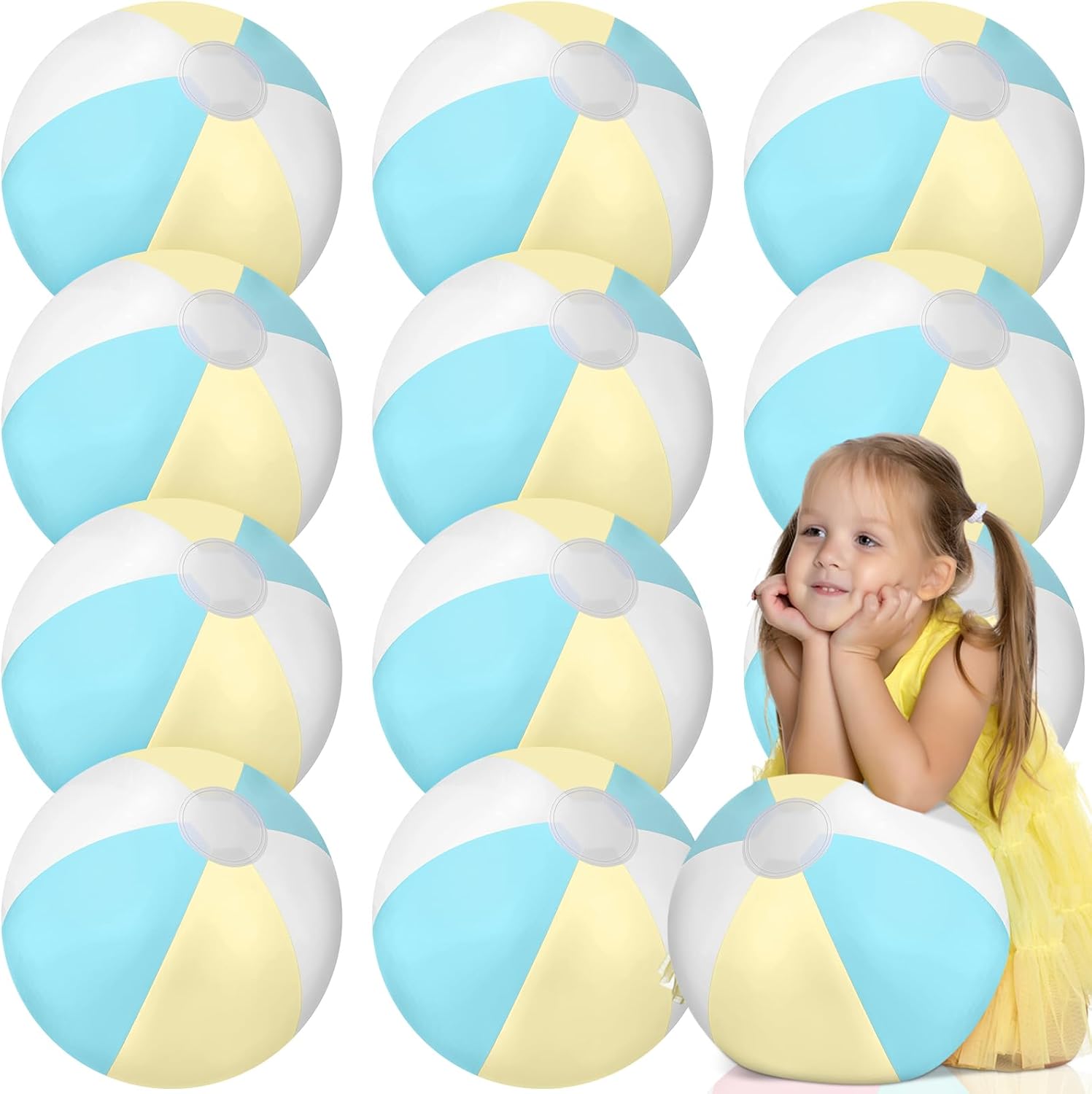 MiniInflat 12 Pcs 16" Inflatable Beach Balls Bulk Pastel Jumbo Macaron Rainbow Beach Balls Blow up Pool Game Toys for Kid Adult Summer Swimming Luau Hawaiian Party Decorations
