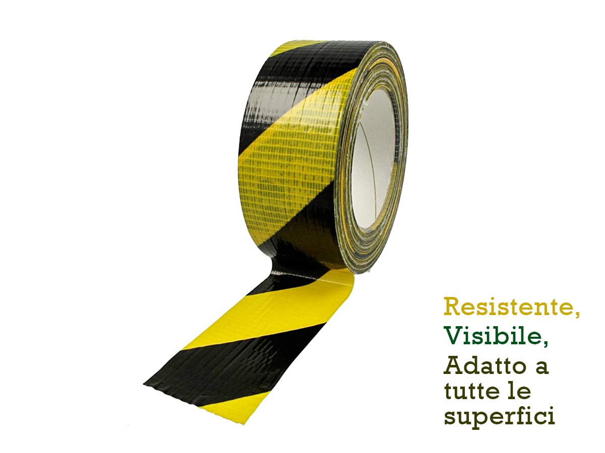 LEDLUX Nastro Antinfortunistico Nero/Giallo 50mm X 25m – Adesivo Telato Per Pavimento E Muro, Impermeabile E Antistrappo
